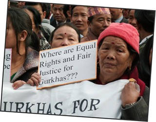 Gurkha Justice Campaigner with banner